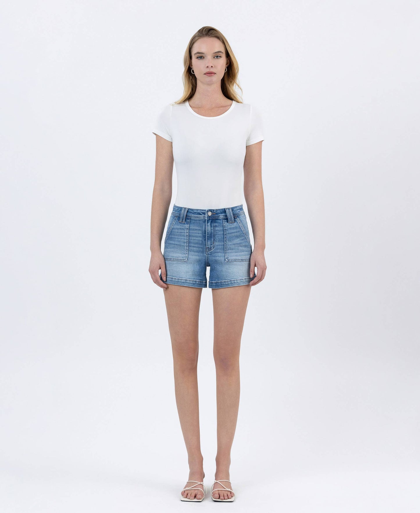 Rebecca High Rise Patch Pocket Denim Shorts