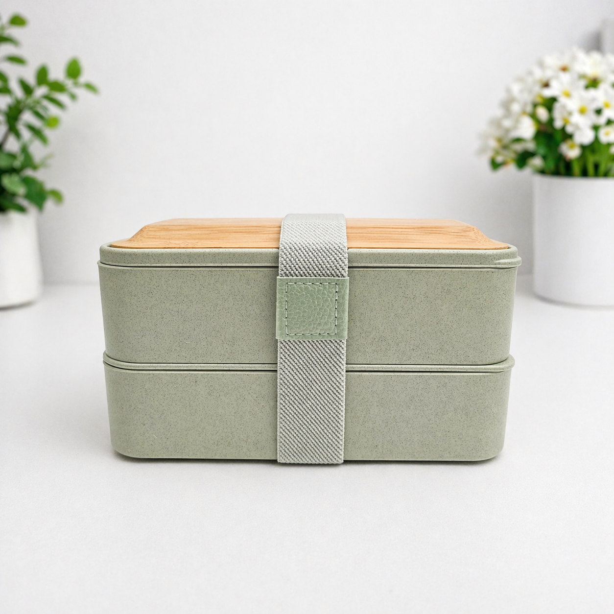 Eco-Friendly 2-Tier Lunch Box with Bamboo Lid