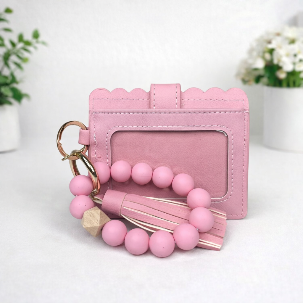 Silicone Bracelet Keychain with Scalloped Card Holder