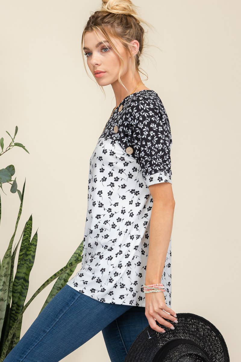 Midnight Meadow Button Detail Top