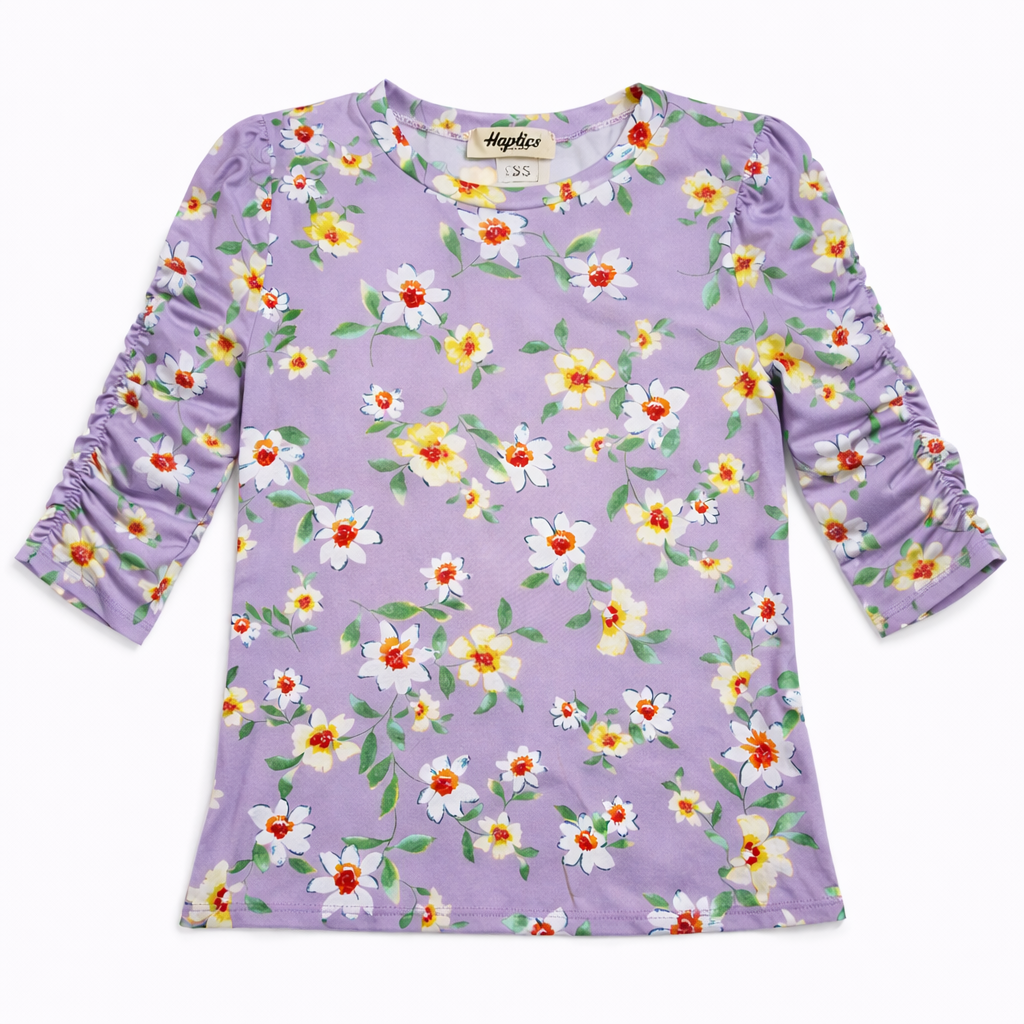 Petal Whisper Ruched Sleeve Top