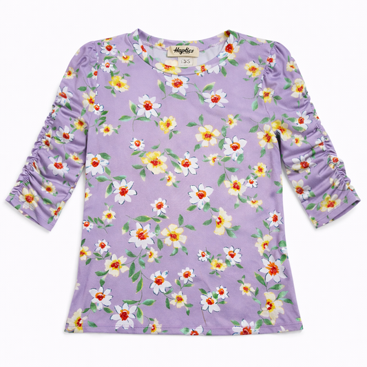 Petal Whisper Ruched Sleeve Top