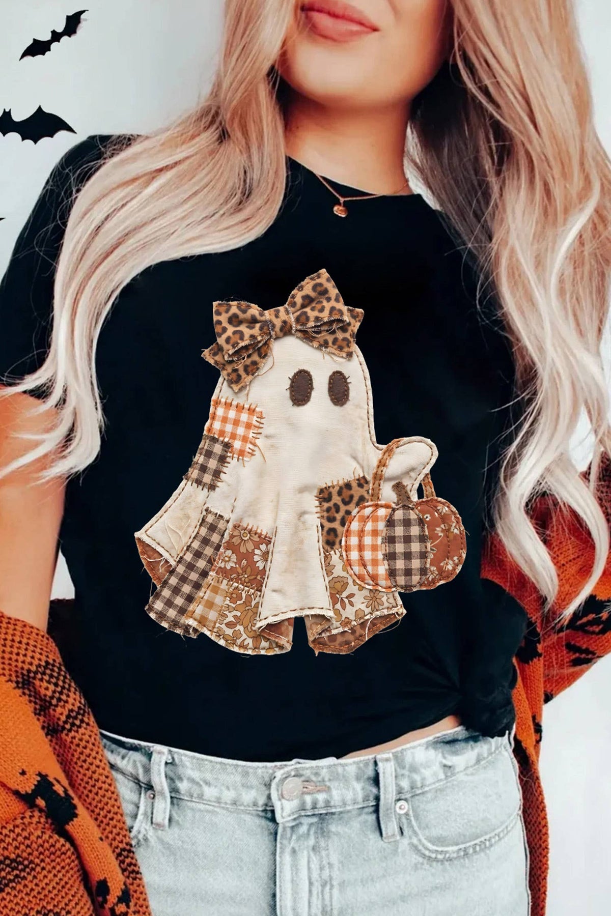 👻🎃 Boo-tiful Patchwork Ghost Graphic Tee