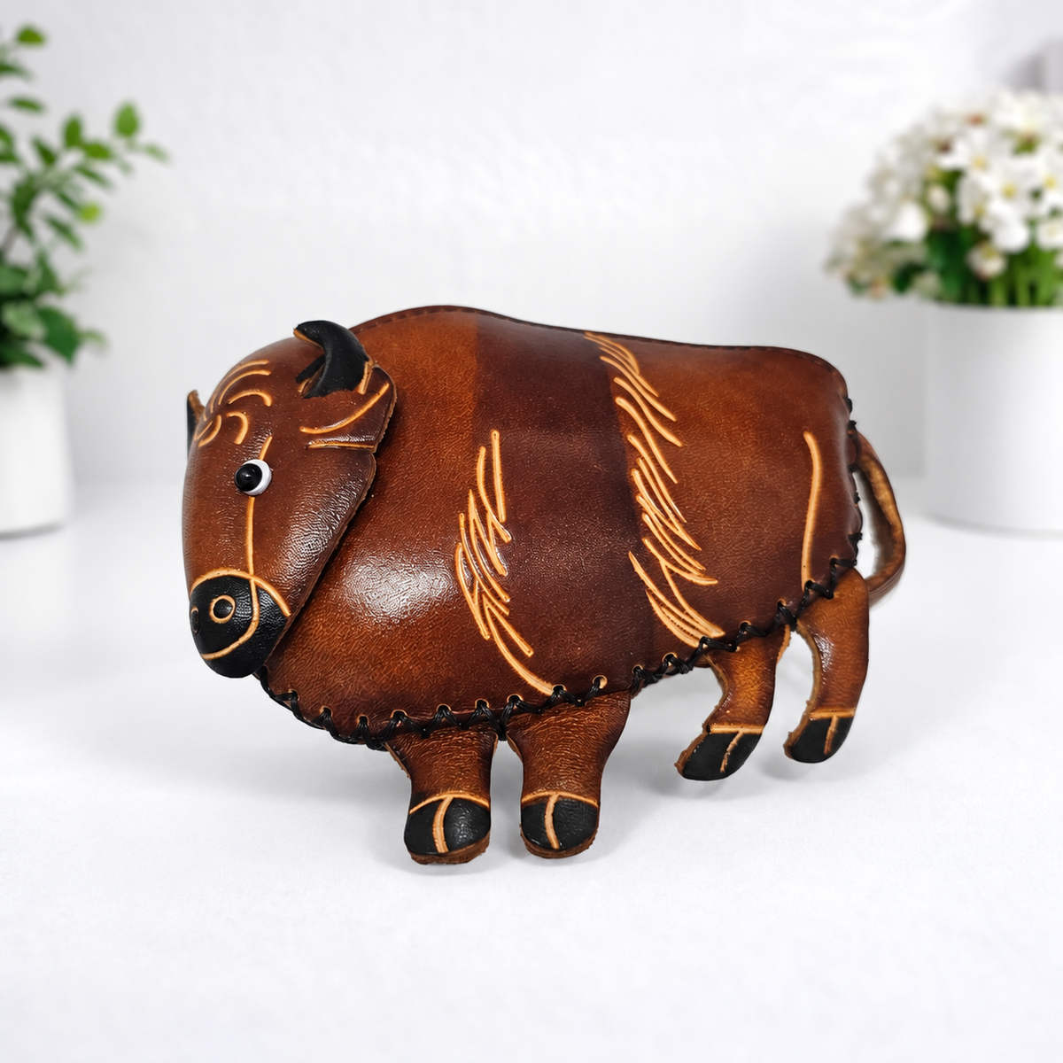 Leather Animal Coin Purse with Zip Closure